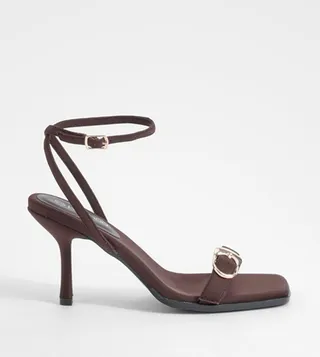 Hammered Buckle 2 Part Heel Sandals