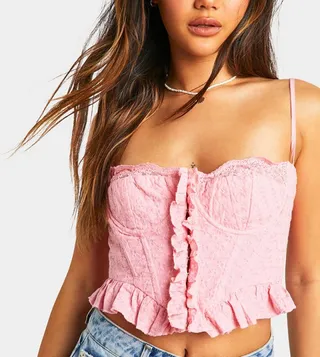 Broderie Frill Hem Corset Crop Top