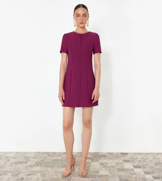 Textured Crew Neck Mini Dress