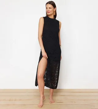 Openwork Slit Midi Beach Dress