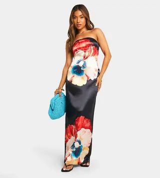 Petite Floral Print Satin Maxi Dress