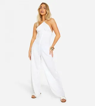 Linen Beaded Trapeze Jumpsuit