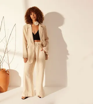 Solid Lapel Collar Linen Jacket