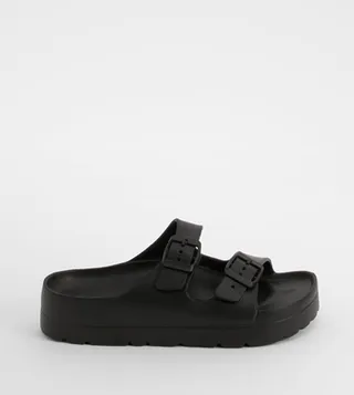 Double Buckle Flatform Slider Sandals