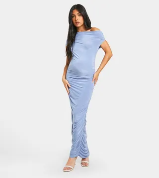 Slinky Asymmetric Ruched Maternity Midaxi Dress