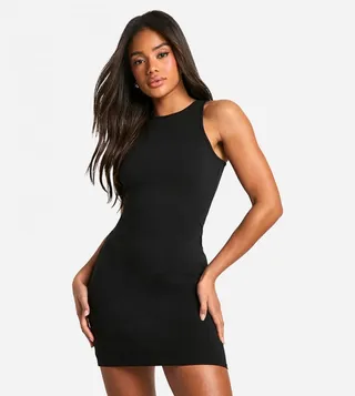 Solid Cotton Crew Neck Mini Dress