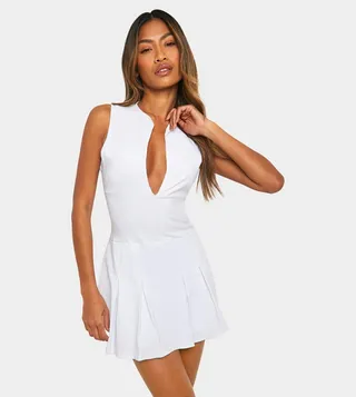 Solid Tennis Skort Mini Playsuit