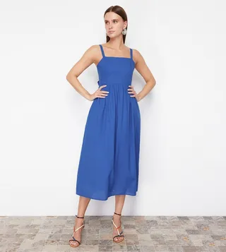 Solid Strappy Midi Dress