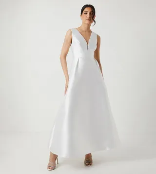 Plunge V-Neck Structured Twill Maxi Wedding Dress