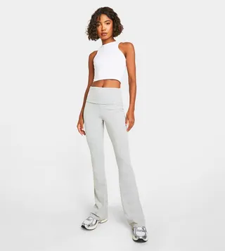 Tall Cotton Elastane Fold Over Waist Flared Trousers