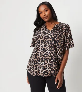 Curve Animal Print Flute Sleeves Top
