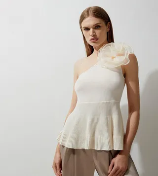 Knit Asymmetric Peplum Sleeveless Top
