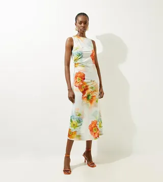 Abstract Floral Printed Jersey Crepe Midi Dress