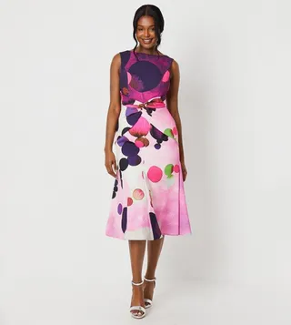 Printed Twist Detail Satin Back Crepe Midi Dress
