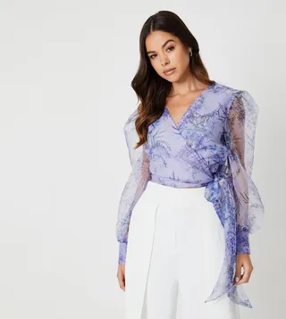 Printed Organza Wrap Top