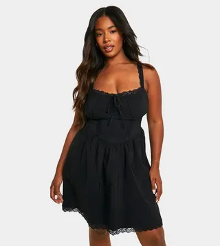 Bengaline Lace Detail Milkmaid Mini Dress