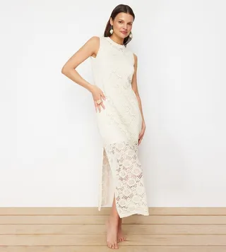 Openwork Slit Midi Beach Dress