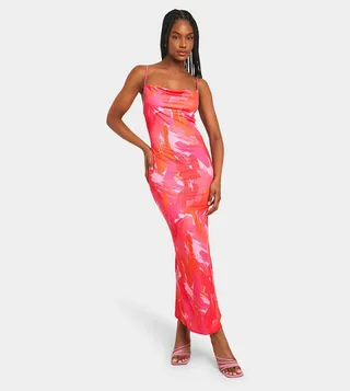Petite Abstract Print Strappy Maxi Dress
