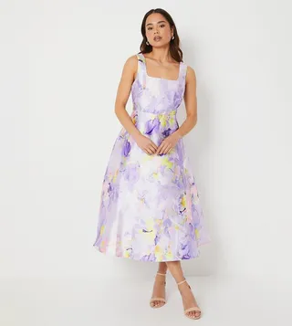 Petite Square Neck Twill Midi Dress