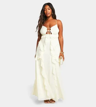 Strappy Cut-Out Detail Ruffle Front Maxi Dress