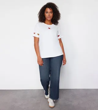 Embroidered Cut-Out Detail T-Shirt