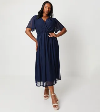 Curve Flutter Sleeves Midi Dress