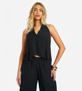 Linen Look Relaxed Fit Tie Back Waistcoat