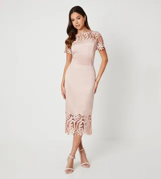 Satin and Lace Pencil Dress