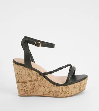 Asymmetric Strappy Cork Wedge Sandals