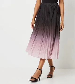 Pleated Ombre Print Midi Skirt