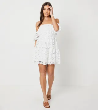 Petite Bardot Broderie Mini Dress