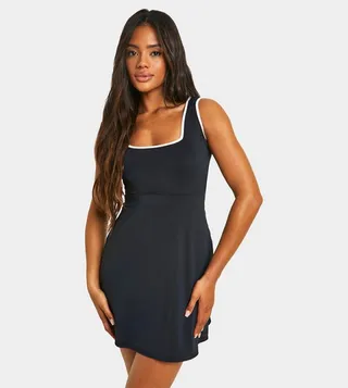 Contrast Tennis Style Skort Square Neck Playsuit
