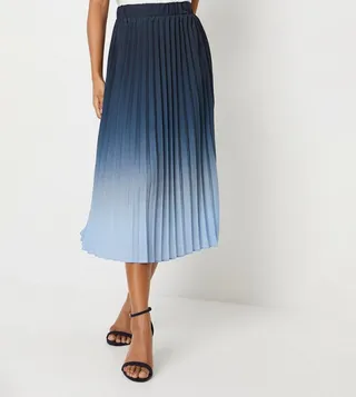Pleated Ombre Print Midi Skirt