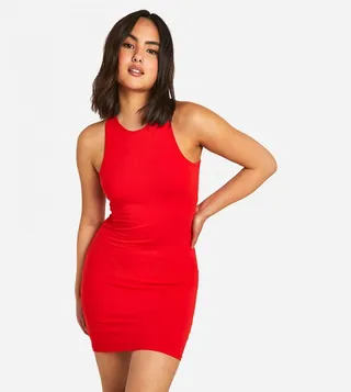 Solid Cotton Crew Neck Mini Dress