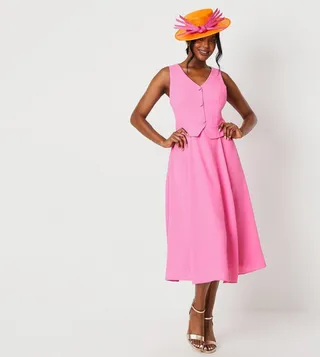 Waistcoat Midi Dress With Drape Skirt