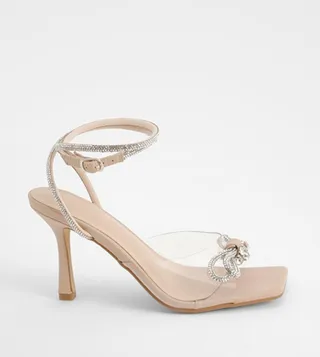 Bow Embellished Clear Wrap Heel Sandals