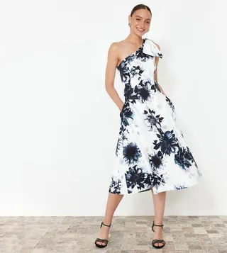 Solid Bow Detail Midi Dress