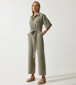 Waist Belted Long Sleeves Jumpsuit
