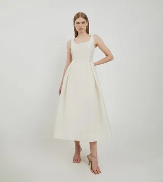 Lydia Millen Petite Taffeta Full Skirt Tailored Midi Dress