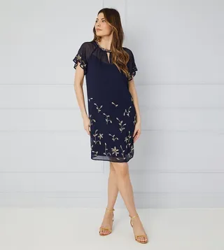 Embellished Short Sleeves Shift Dress