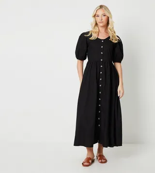 Puff Sleeves Button Front Midaxi Dress