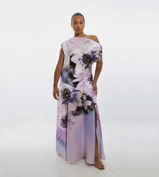 Plus Ooto Floral Satin Woven One Shoulder Maxi Dress