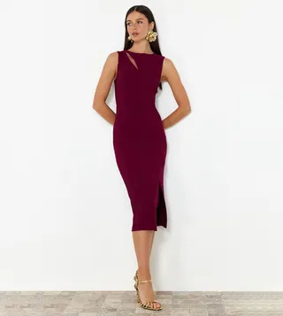 Solid Sleeveless Slit Midi Dress