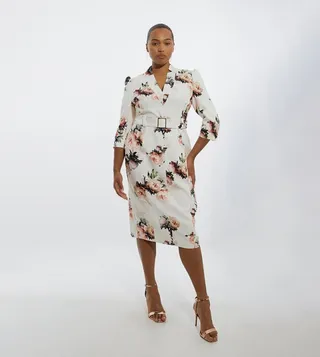Plus Satin Back Crepe Peony Forever Midi Dress