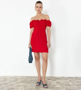 Off Shoulder Crepe Mini Dress