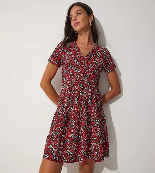 Floral Printed Short Sleeves Mini Dress