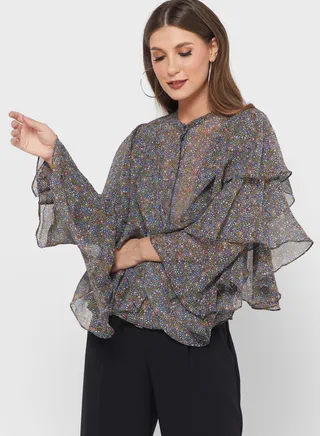 Ruffle Detail Printed Top