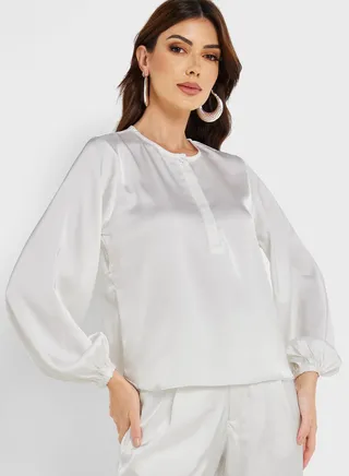 Puff Sleeve Crew Neck Top