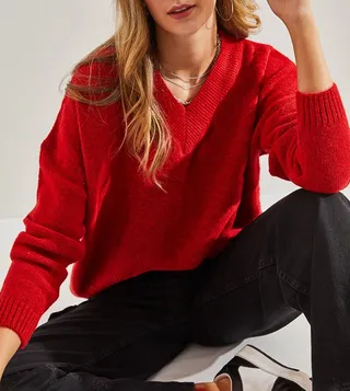 Knitted V-Neck Long Sleeves Sweater