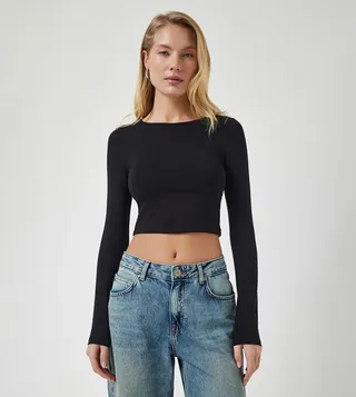 Solid Long Sleeves Crop Top